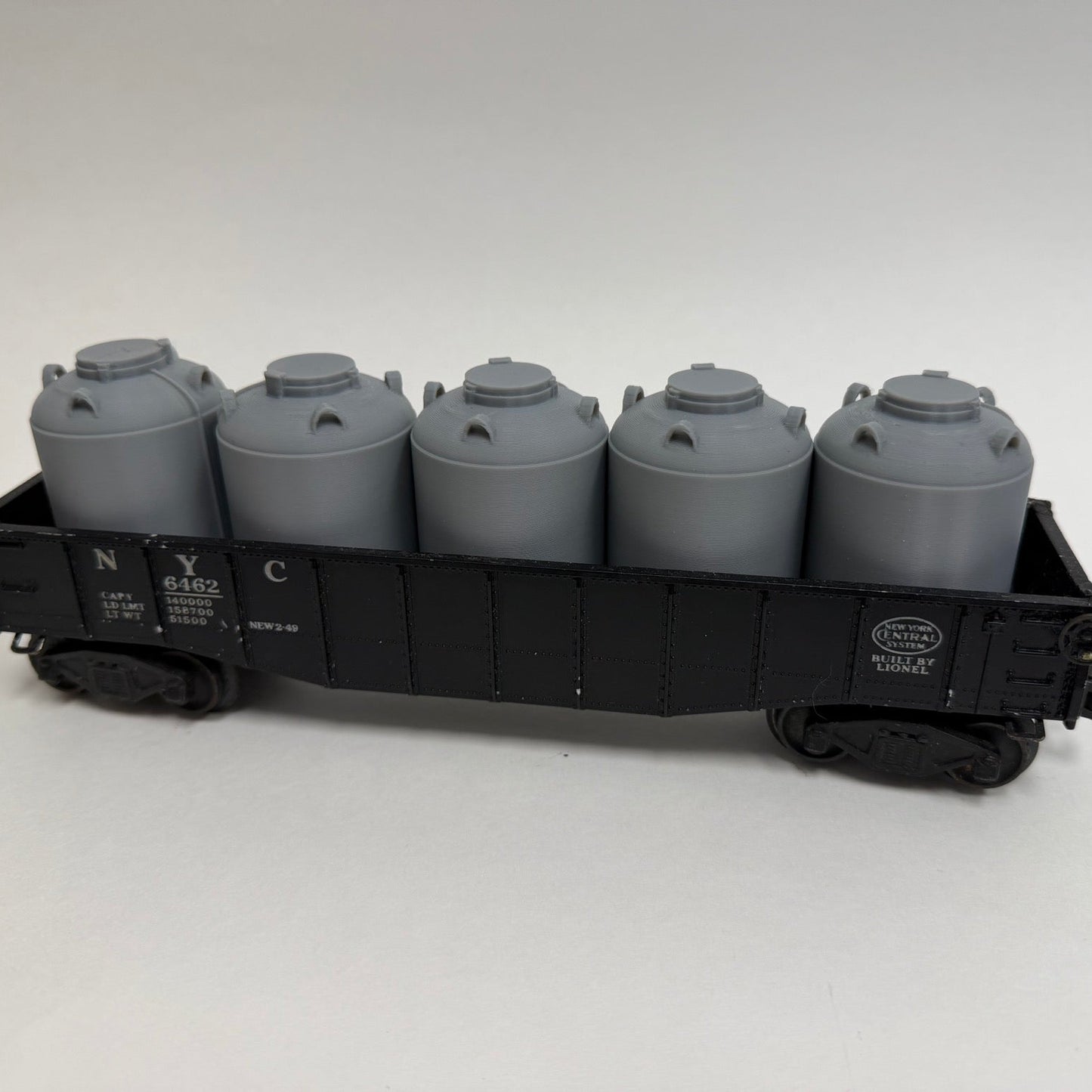 O Scale Canisters, Set of 5 for Lionel Gondolas - Unpainted Gray Train Load