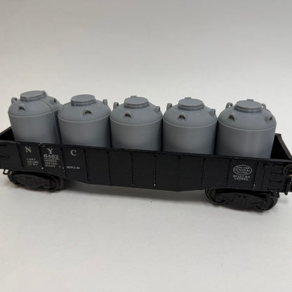 O Scale Canisters, Set of 5 for Lionel Gondolas - Unpainted Gray Train Load