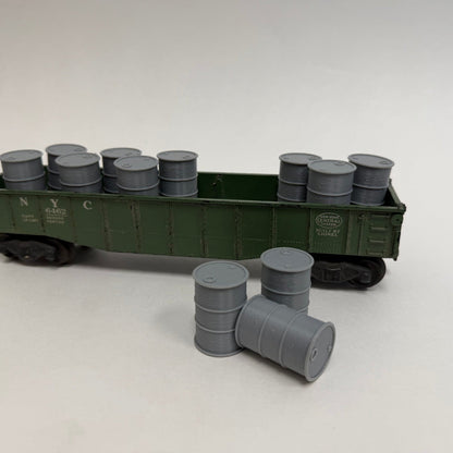 O Scale Barrels, Set of 12 for Lionel Gondolas - Unpainted Gray Train Load