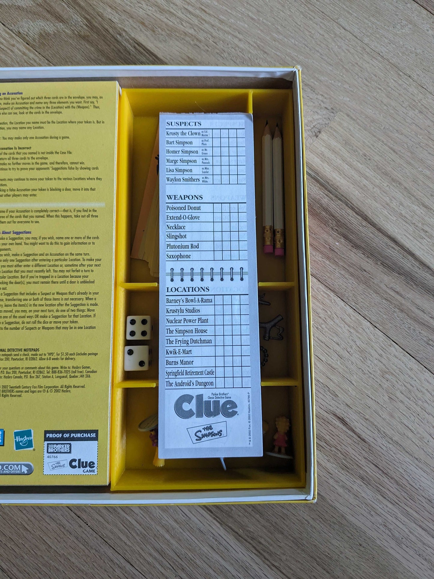 Simpsons Clue Board Game - Improved, Custom, Game Piece Organizer